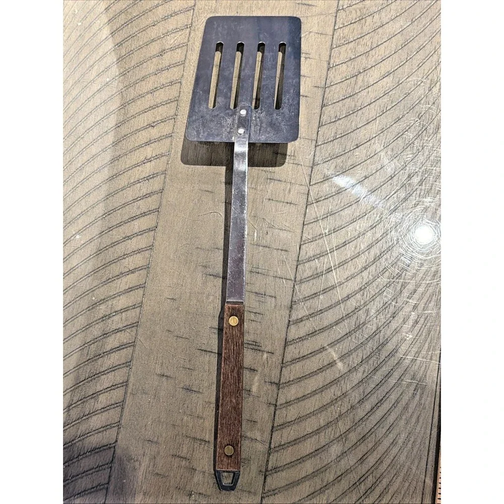 VTG Japan Stainless Steel Slotted Spatula Turner Wood Handle